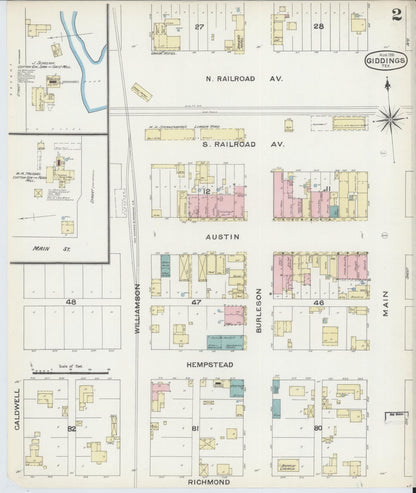 Sanborn Fire Insurance Map from Giddings, Lee County, Texas (1891), Sheet #0002 - Historic Sanborn Fire Insurance Map Print, vintage old map wall art, antique decor, genealogy gift, Texas Texas map