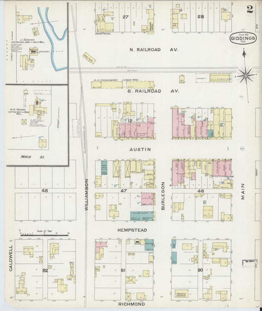 Sanborn Fire Insurance Map from Giddings, Lee County, Texas (1891), Sheet #0002 - Historic Sanborn Fire Insurance Map Print, vintage old map wall art, antique decor, genealogy gift, Texas Texas map