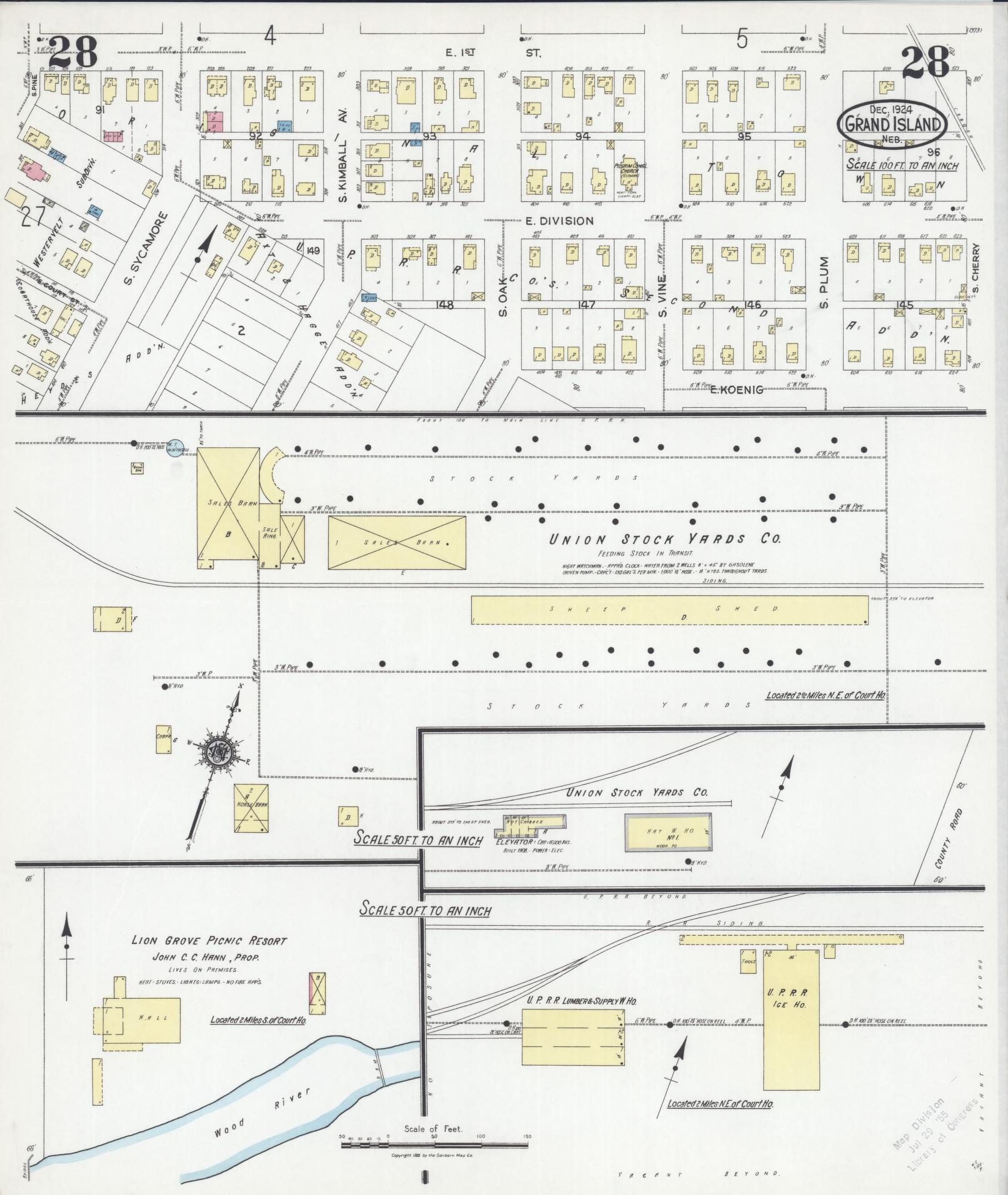 Sanborn Fire Insurance Map from Grand Island, Hall County, Nebraska (1924), Sheet #0028 - Historic Sanborn Fire Insurance Map Print, vintage old map wall art, antique decor, genealogy gift, Nebraska Nebraska map