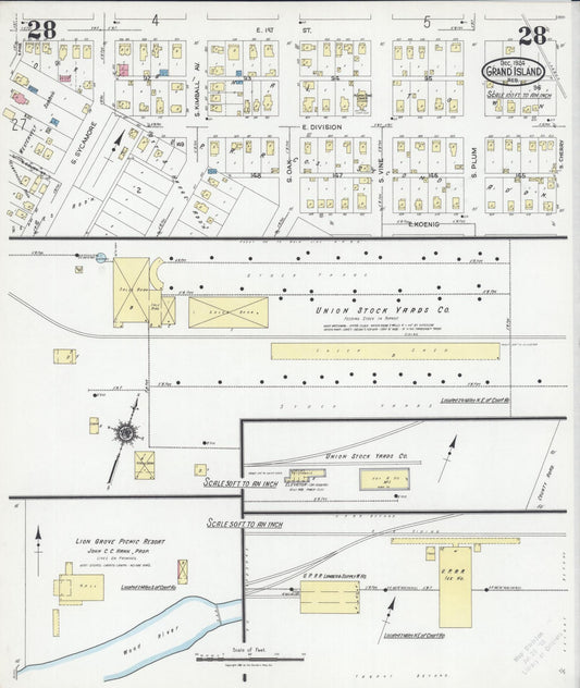 Sanborn Fire Insurance Map from Grand Island, Hall County, Nebraska (1924), Sheet #0028 - Historic Sanborn Fire Insurance Map Print, vintage old map wall art, antique decor, genealogy gift, Nebraska Nebraska map