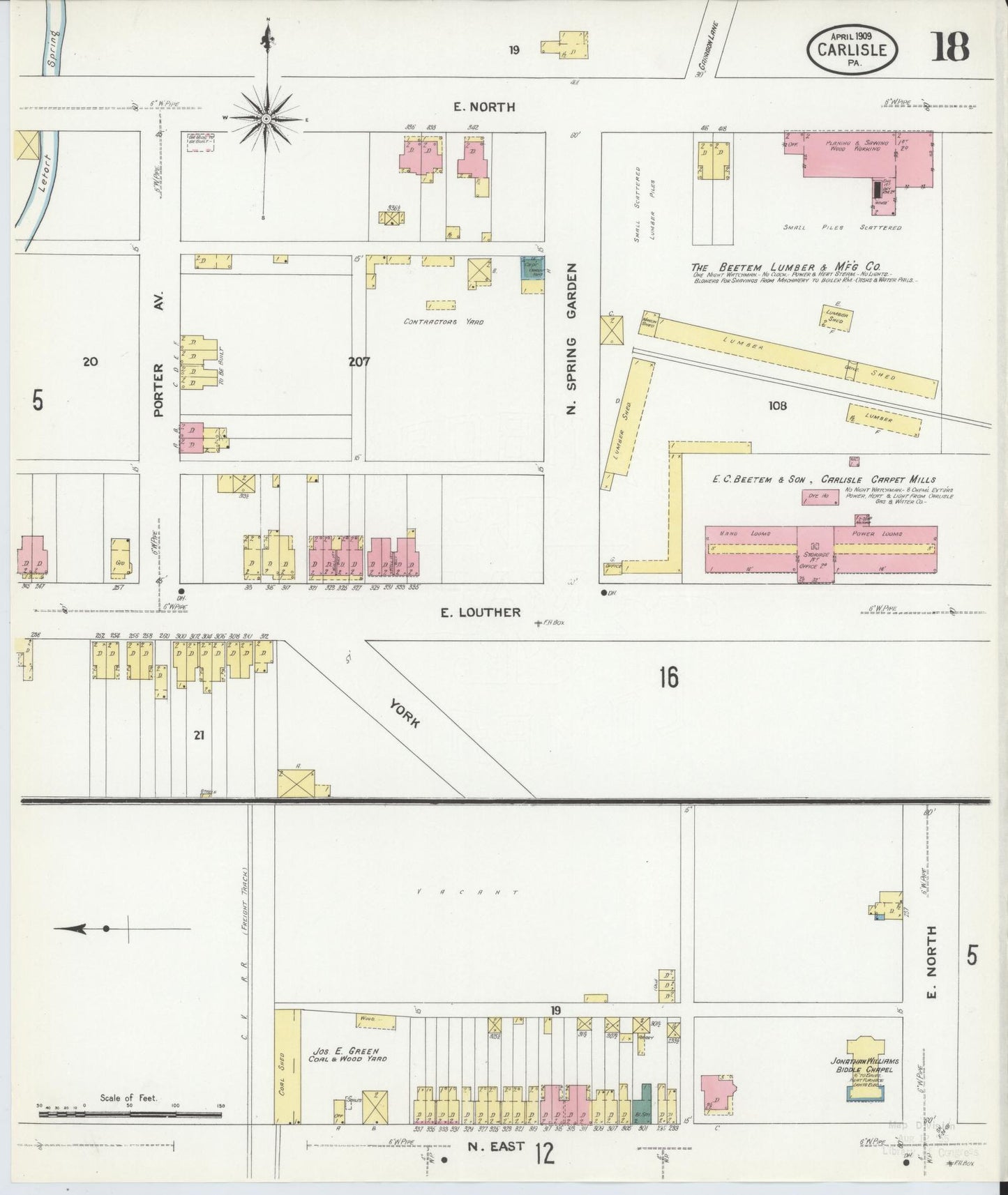 Sanborn Fire Insurance Map from Carlisle, Cumberland County, Pennsylvania (1909), Sheet #0018 - Historic Sanborn Fire Insurance Map Print, vintage old map wall art, antique decor, genealogy gift, Pennsylvania Pennsylvania map