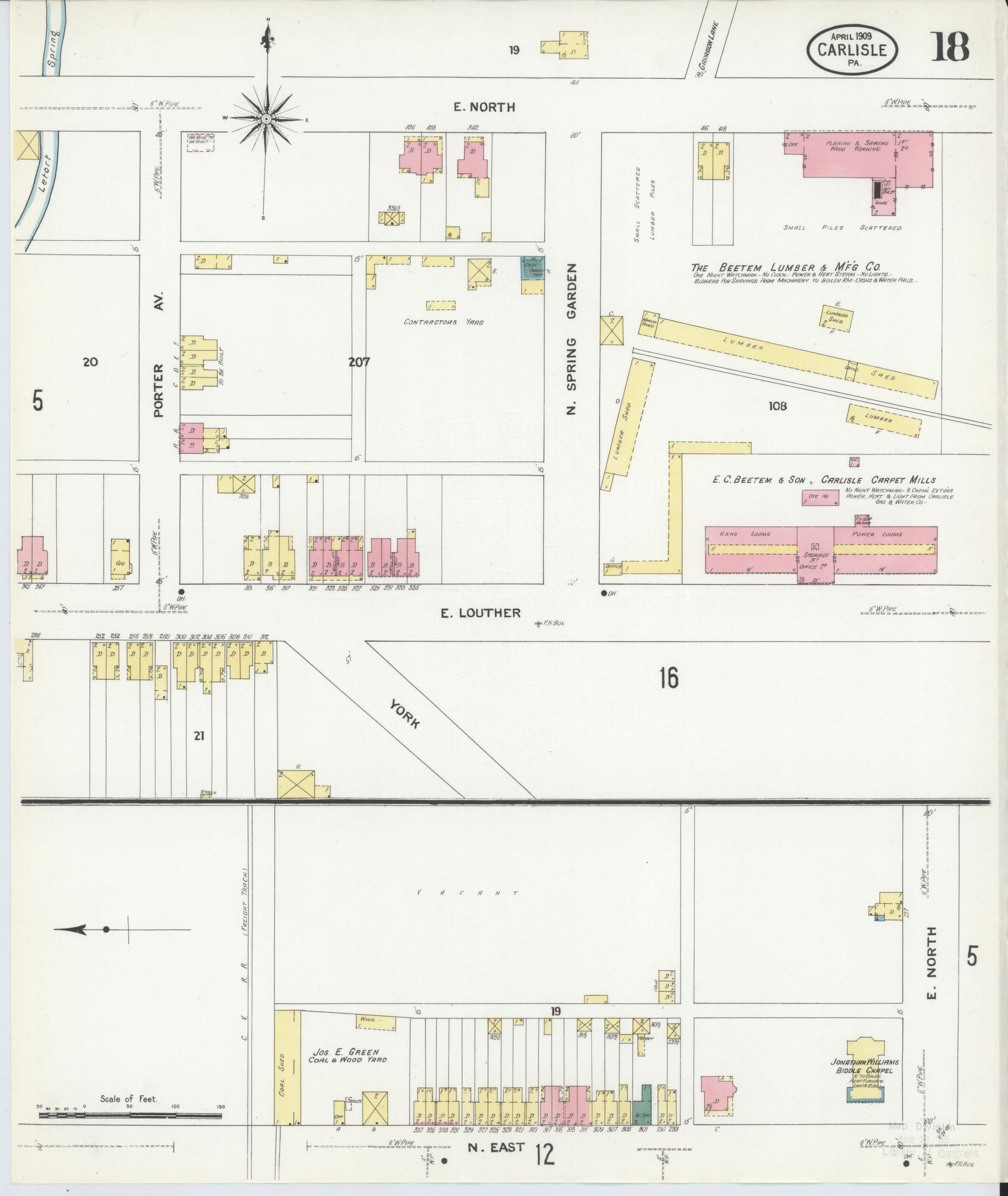 Sanborn Fire Insurance Map from Carlisle, Cumberland County, Pennsylvania (1909), Sheet #0018 - Historic Sanborn Fire Insurance Map Print, vintage old map wall art, antique decor, genealogy gift, Pennsylvania Pennsylvania map