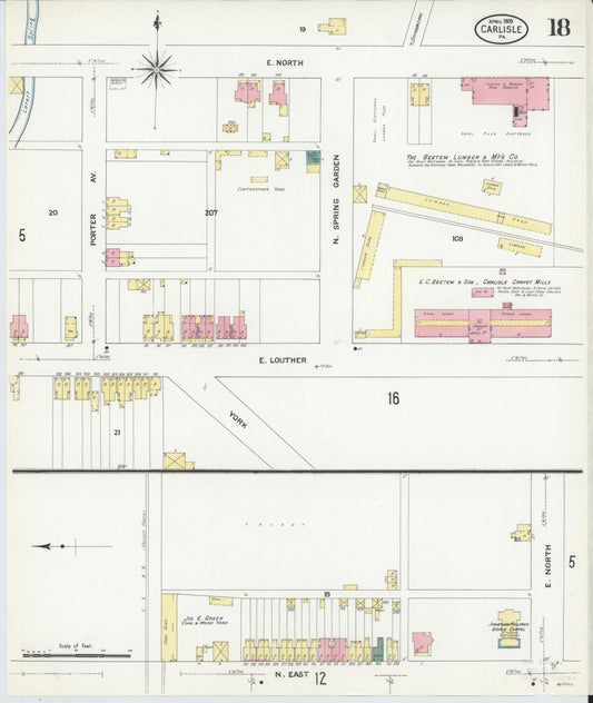 Sanborn Fire Insurance Map from Carlisle, Cumberland County, Pennsylvania (1909), Sheet #0018 - Historic Sanborn Fire Insurance Map Print, vintage old map wall art, antique decor, genealogy gift, Pennsylvania Pennsylvania map
