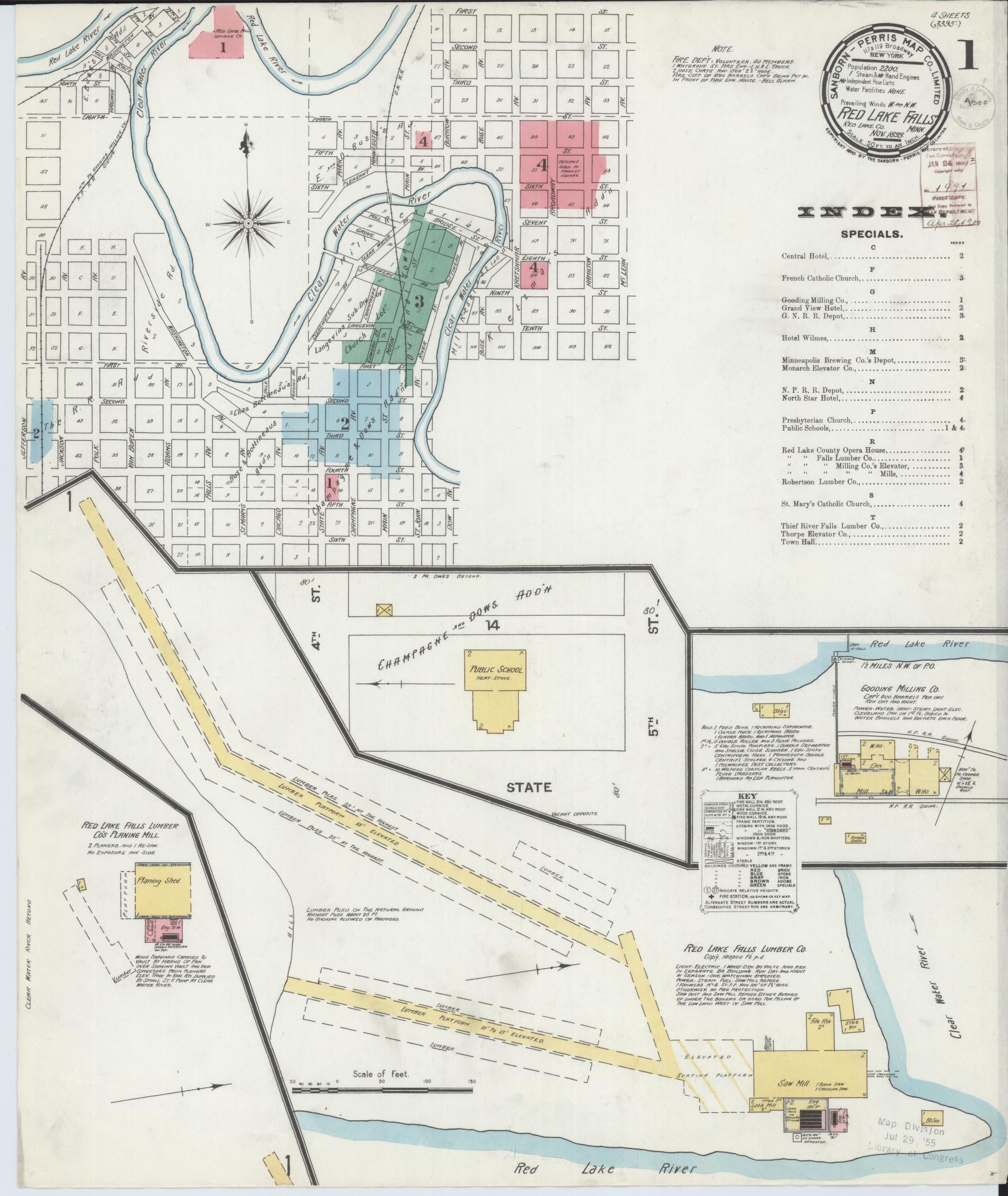 Sanborn Fire Insurance Map from Red Lake Falls, Red Lake County, Minnesota (1899), Sheet #0001 - Complete Map Set gallery image, historic Sanborn map, vintage wall art, Minnesota Minnesota