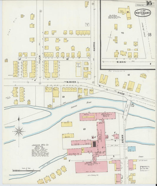 Sanborn Fire Insurance Map from North Adams, Berkshire County, Massachusetts (1897), Sheet #0016 - Historic Sanborn Fire Insurance Map Print, vintage old map wall art, antique decor, genealogy gift, Massachusetts Massachusetts map
