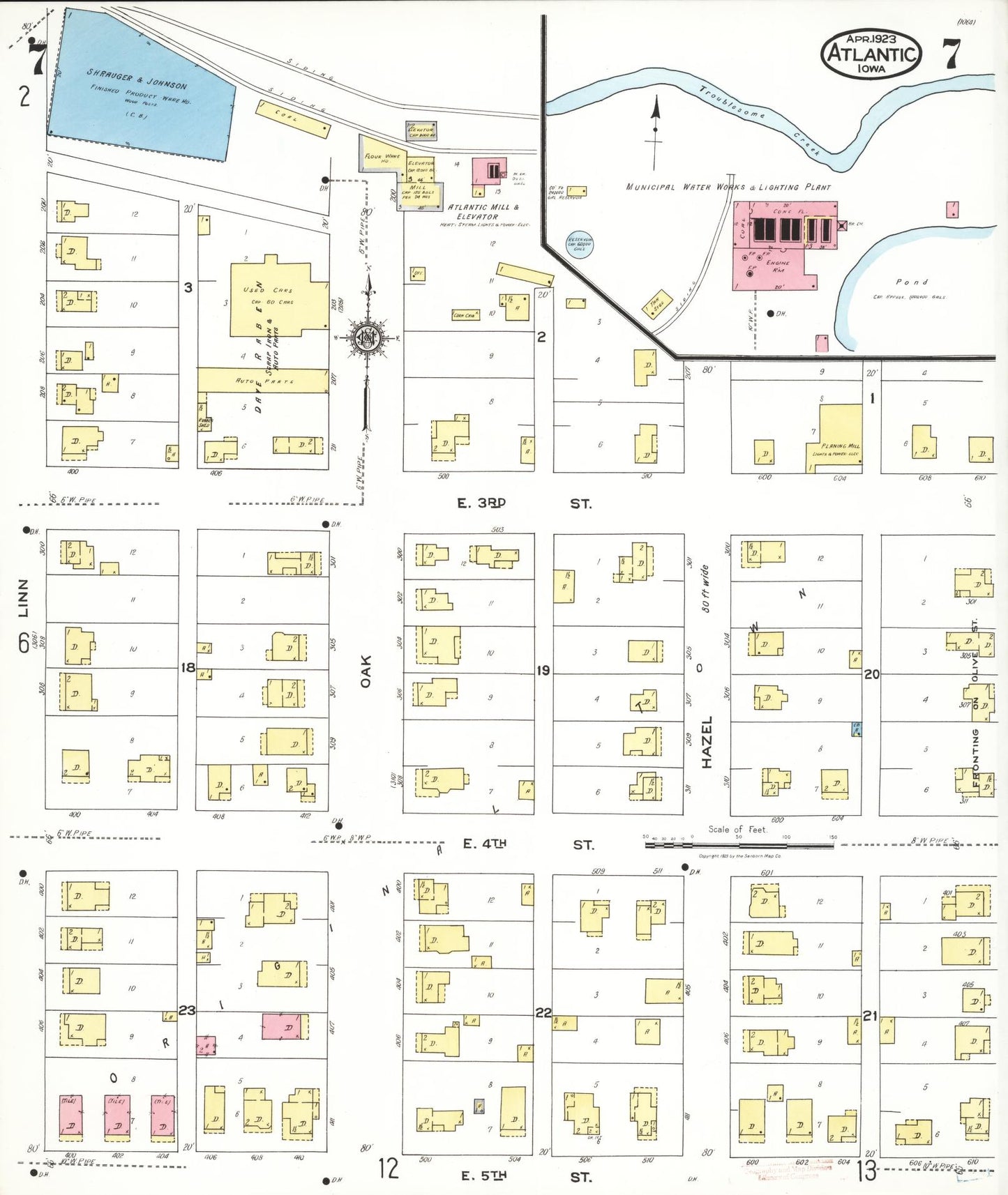 Sanborn Fire Insurance Map from Atlantic, Cass County, Iowa (1923), Sheet #0007 - Historic Sanborn Fire Insurance Map Print, vintage old map wall art