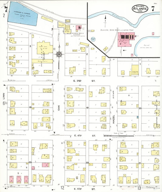 Sanborn Fire Insurance Map from Atlantic, Cass County, Iowa (1923), Sheet #0007 - Historic Sanborn Fire Insurance Map Print, vintage old map wall art