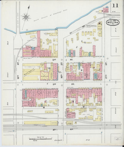 Sanborn Fire Insurance Map from Moline, Rock Island County, Illinois (1892), Sheet #0011 - Complete Map Set gallery image, historic Sanborn map, vintage wall art, Illinois Illinois