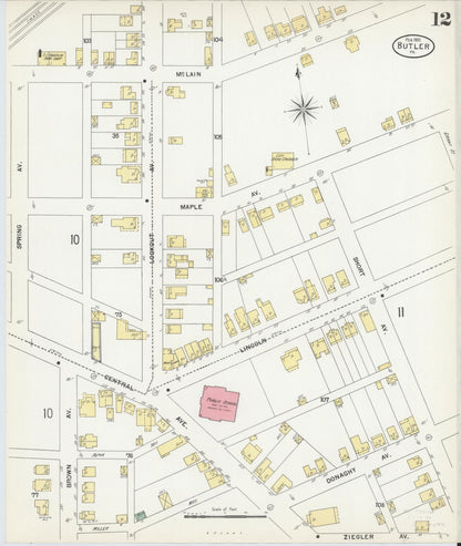 Sanborn Fire Insurance Map from Butler, Butler County, Pennsylvania (1901), Sheet #0012 - Complete Map Set gallery image, historic Sanborn map, vintage wall art, Pennsylvania Pennsylvania