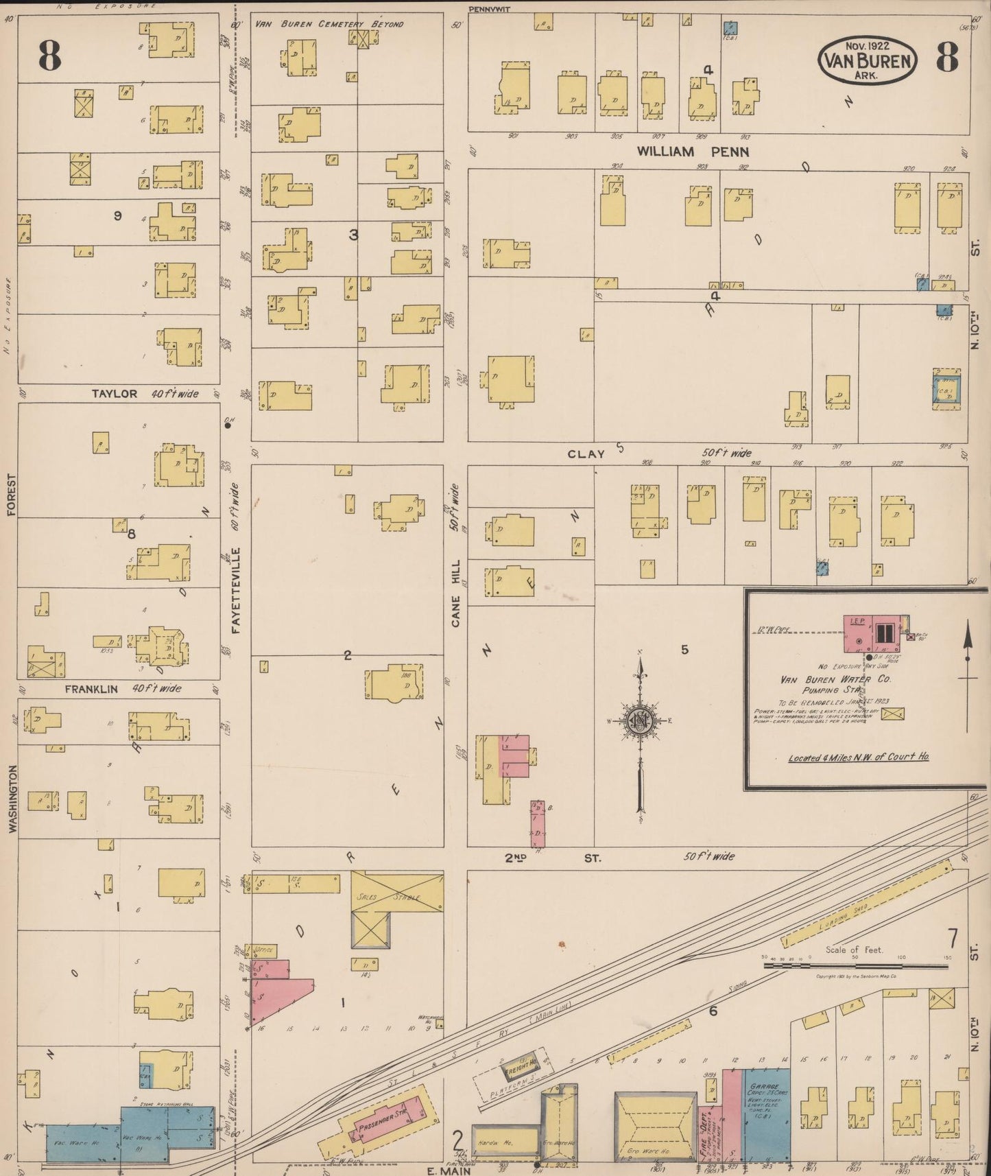 Sanborn Fire Insurance Map from Van Buren, Crawford County, Arkansas (1922), Sheet #0008 - Complete Map Set gallery image, historic Sanborn map, vintage wall art, Arkansas Arkansas