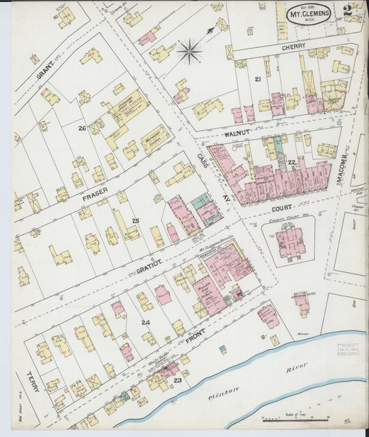 Sanborn Fire Insurance Map from Mount Clemens, Macomb County, Michigan (1888), Sheet #0002 - Historic Sanborn Fire Insurance Map Print, vintage old map wall art, antique decor, genealogy gift, Michigan Michigan map