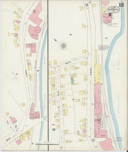 Sanborn Fire Insurance Map from Norwich, New London County, Connecticut (1897), Sheet #0013 - Complete Map Set gallery image, historic Sanborn map, vintage wall art, Connecticut Connecticut