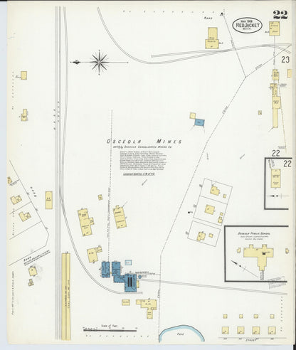 Sanborn Fire Insurance Map from Red Jacket, Houghton County, Michigan (1908), Sheet #0022 - Historic Sanborn Fire Insurance Map Print, vintage old map wall art, antique decor, genealogy gift, Michigan Michigan map