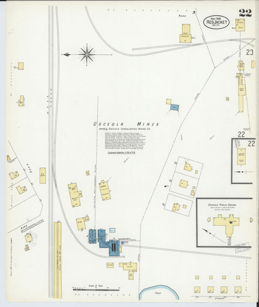 Sanborn Fire Insurance Map from Red Jacket, Houghton County, Michigan (1908), Sheet #0022 - Historic Sanborn Fire Insurance Map Print, vintage old map wall art, antique decor, genealogy gift, Michigan Michigan map