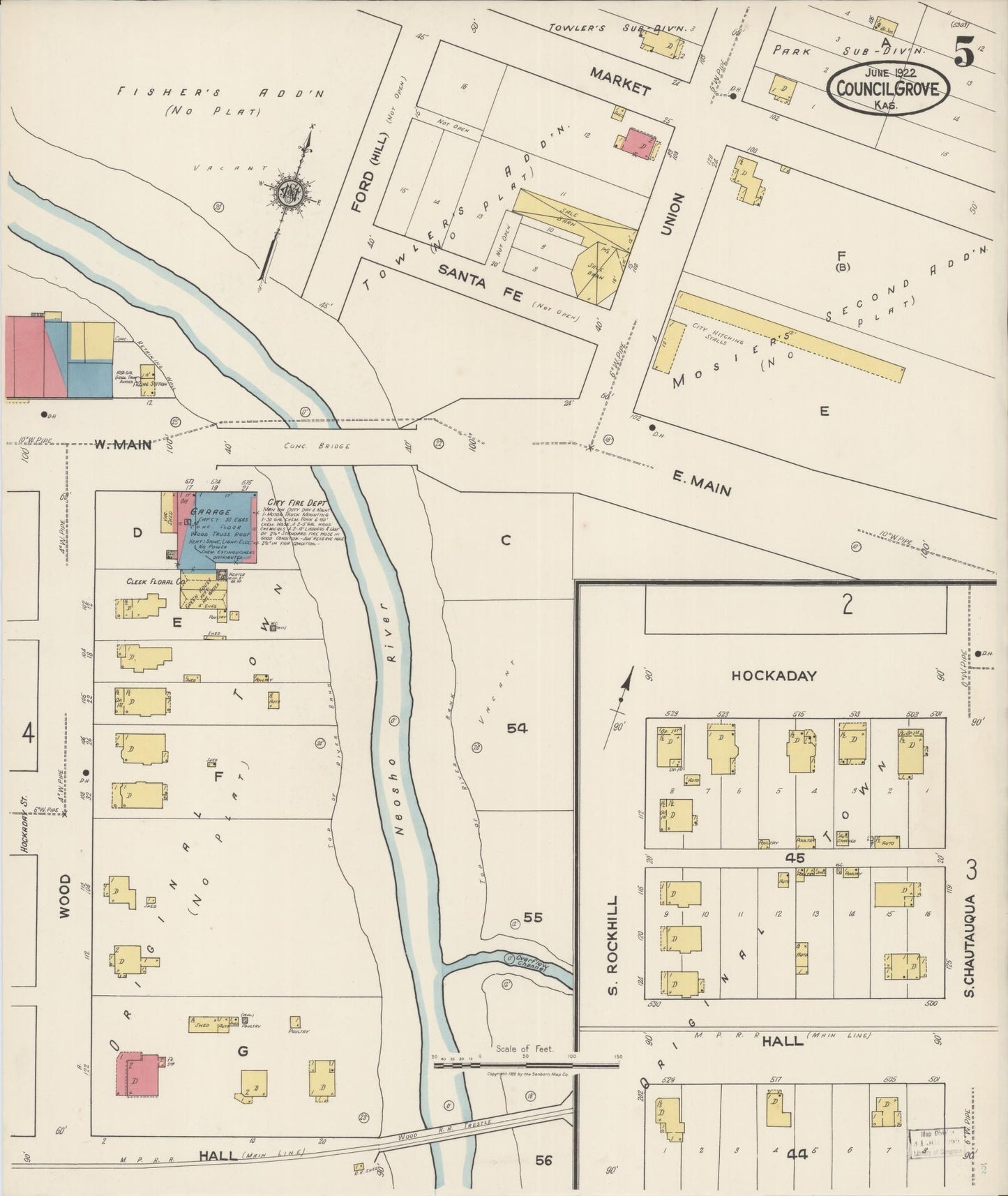 Sanborn Fire Insurance Map from Council Grove, Morris County, Kansas (1922), Sheet #0005 - Historic Sanborn Fire Insurance Map Print, vintage old map wall art, antique decor, genealogy gift, Kansas Kansas map