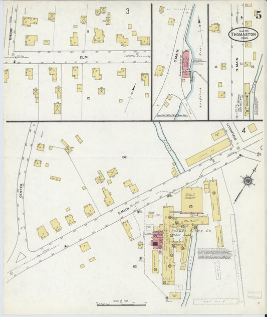 Sanborn Fire Insurance Map from Thomaston, Litchfield County, Connecticut (1911), Sheet #0005 - Historic Sanborn Fire Insurance Map Print, vintage old map wall art, antique decor, genealogy gift, Connecticut Connecticut map