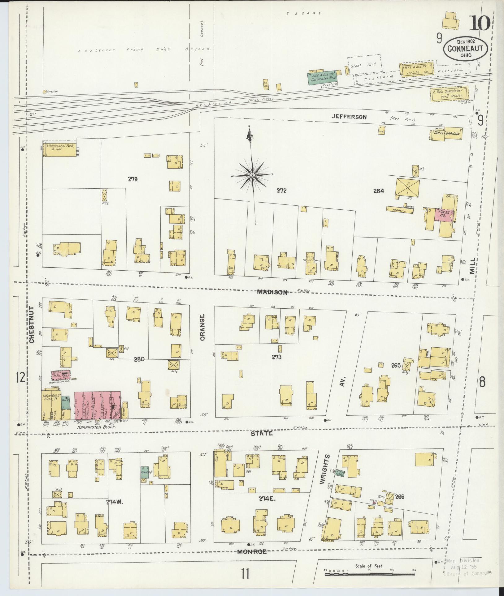 Sanborn Fire Insurance Map from Conneaut, Ashtabula County, Ohio (1902), Sheet #0010 - Historic Sanborn Fire Insurance Map Print, vintage old map wall art, antique decor, genealogy gift, Ohio Ohio map