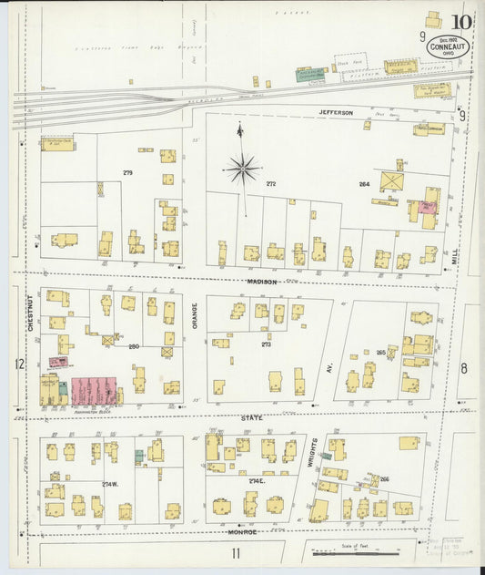 Sanborn Fire Insurance Map from Conneaut, Ashtabula County, Ohio (1902), Sheet #0010 - Historic Sanborn Fire Insurance Map Print, vintage old map wall art, antique decor, genealogy gift, Ohio Ohio map