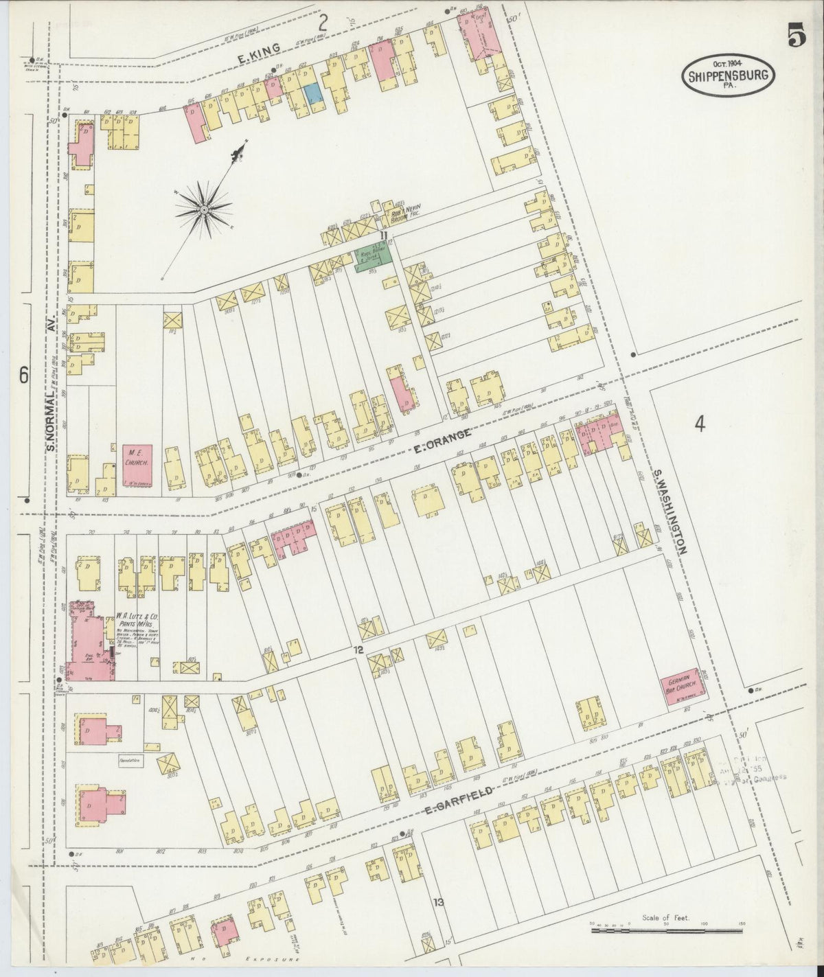 Sanborn Fire Insurance Map from Shippensburg, Cumberland And Franklin Counties, Pennsylvania (1904), Sheet #0005 - Historic Sanborn Fire Insurance Map Print, vintage old map wall art, antique decor, genealogy gift, Counties Pennsylvania map