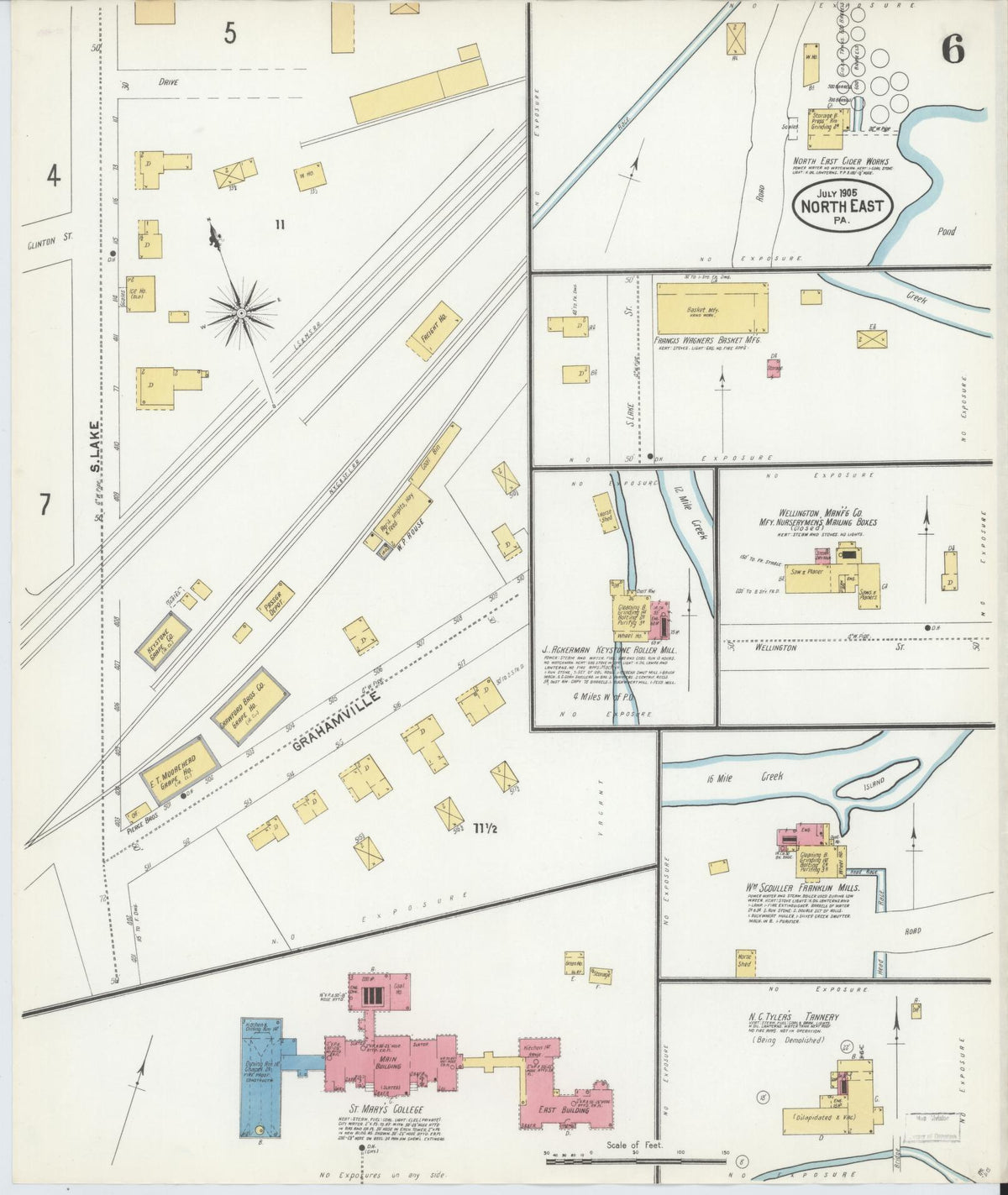 Sanborn Fire Insurance Map from North East, Erie County, Pennsylvania (1905), Sheet #0006 - Historic Sanborn Fire Insurance Map Print, vintage old map wall art, antique decor, genealogy gift, Pennsylvania Pennsylvania map