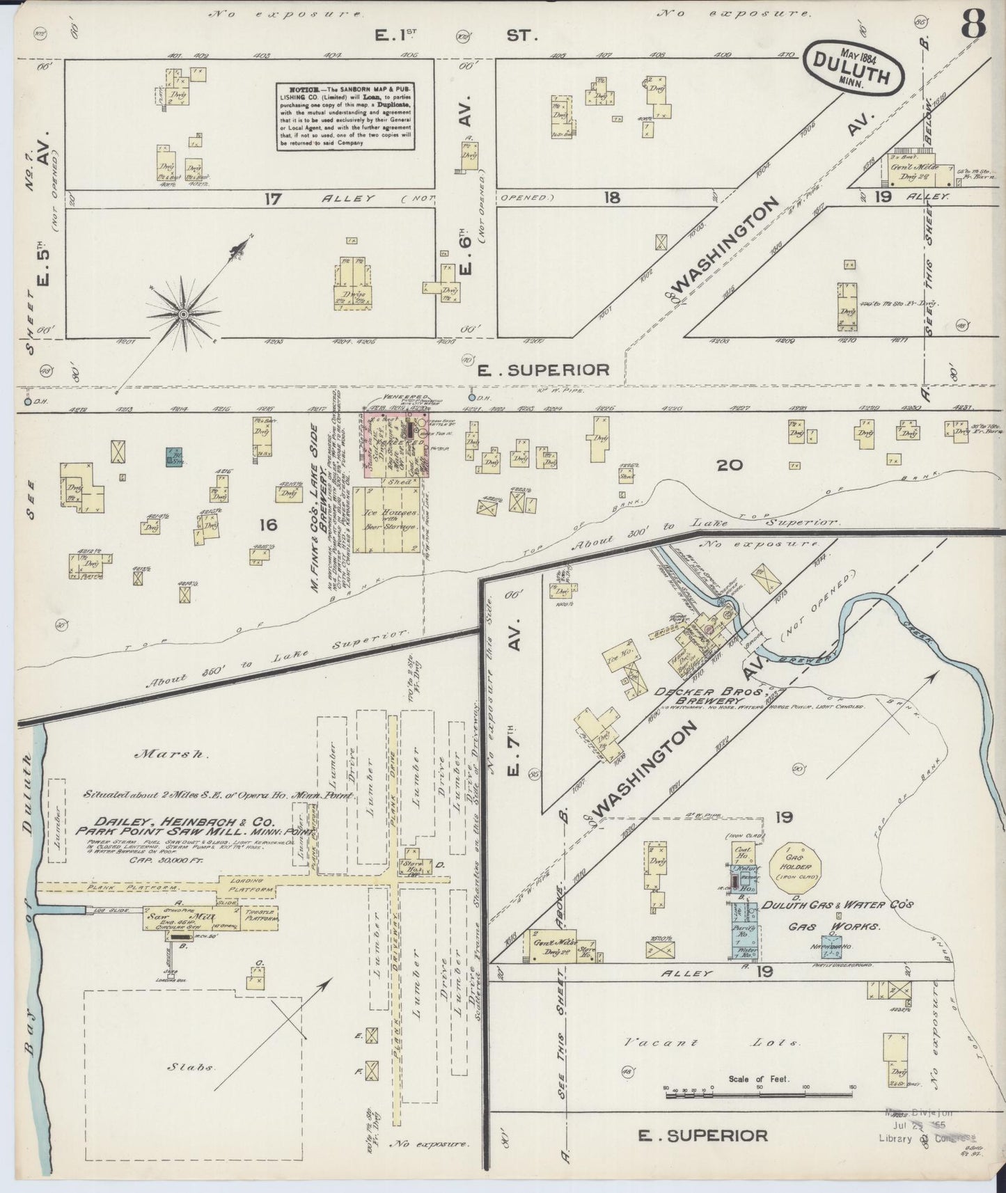 Sanborn Fire Insurance Map from Duluth, Saint Louis County, Minnesota (1884), Sheet #0008 - Complete Map Set gallery image, historic Sanborn map, vintage wall art, Minnesota Minnesota