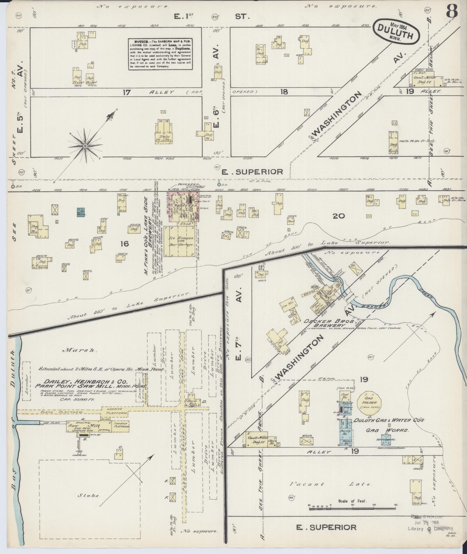 Sanborn Fire Insurance Map from Duluth, Saint Louis County, Minnesota (1884), Sheet #0008 - Complete Map Set gallery image, historic Sanborn map, vintage wall art, Minnesota Minnesota