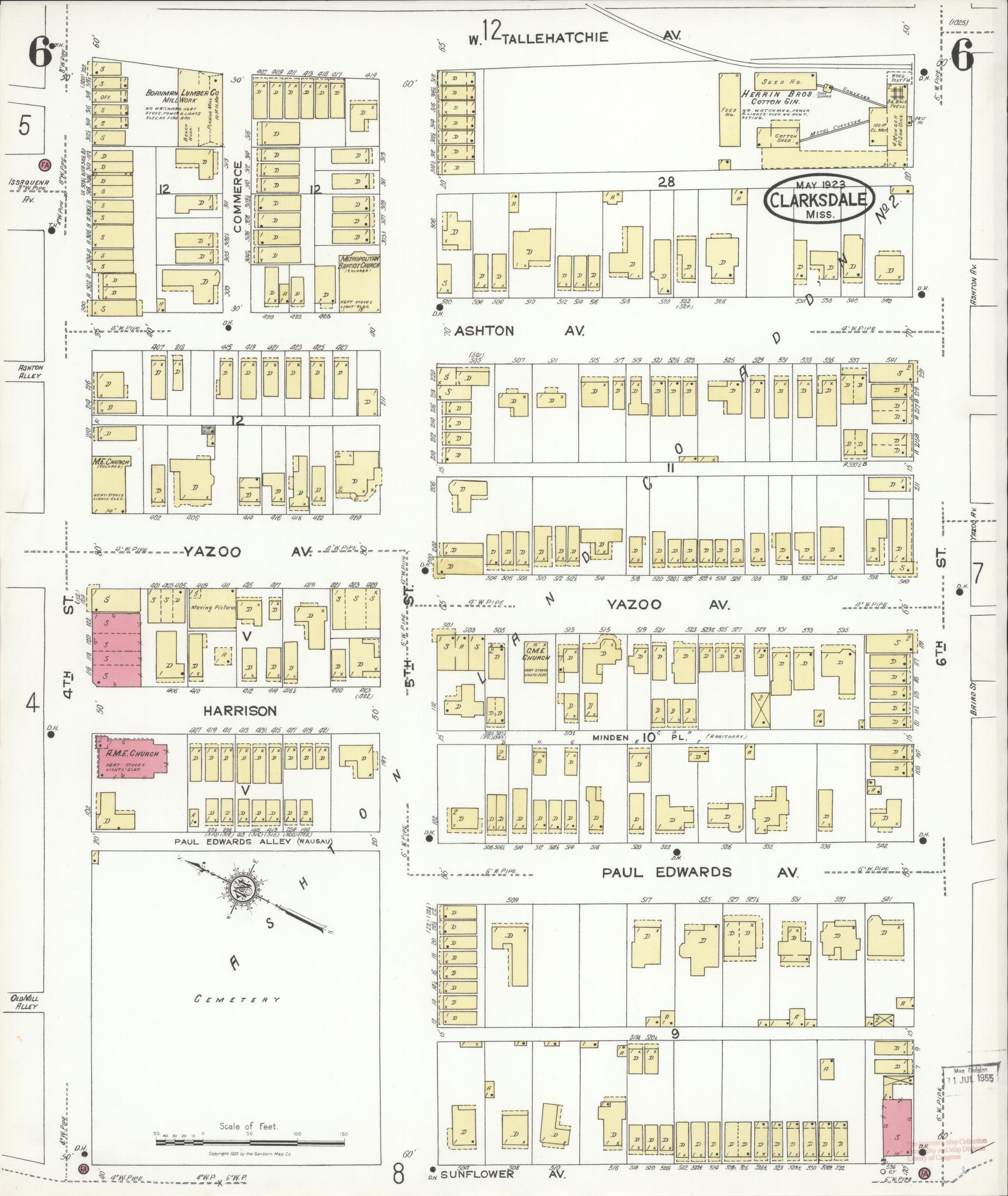 Sanborn Fire Insurance Map from Clarksdale, Coahoma County, Mississippi (1923), Sheet #0006 - Complete Map Set gallery image, historic Sanborn map, vintage wall art, Mississippi Mississippi