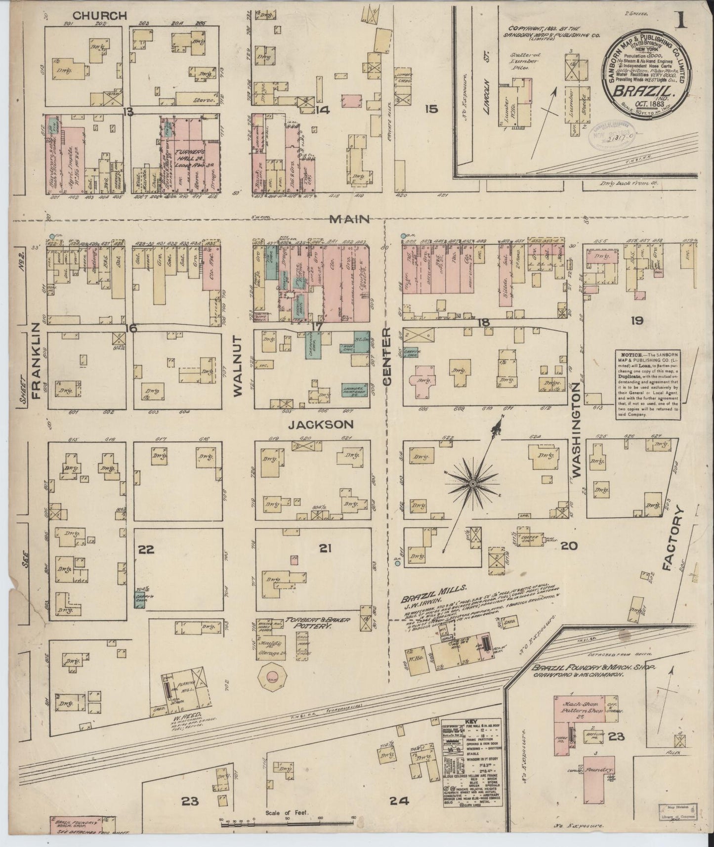 Sanborn Fire Insurance Map from Brazil, Clay County, Indiana (1883), Sheet #0001 - Complete Map Set gallery image, historic Sanborn map, vintage wall art, Indiana Indiana