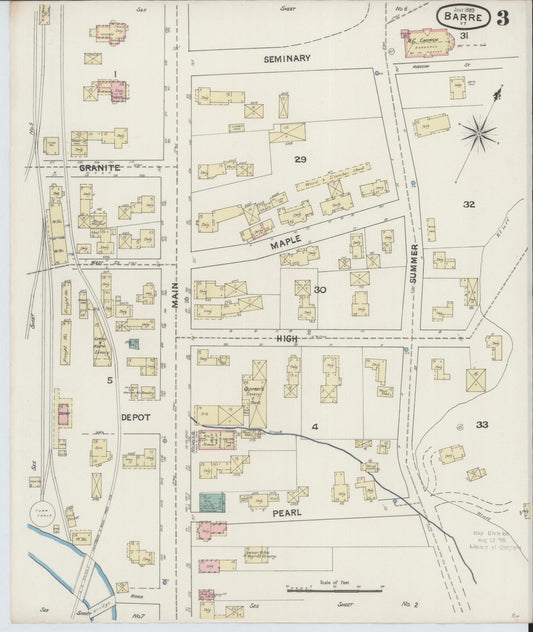 Sanborn Fire Insurance Map from Barre, Washington County, Vermont (1889), Sheet #0003 - Historic Sanborn Fire Insurance Map Print, vintage old map wall art, antique decor, genealogy gift, Vermont Vermont map