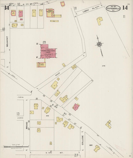 Sanborn Fire Insurance Map from Hopkinsville, Christian County, Kentucky (1923), Sheet #0014 - Historic Sanborn Fire Insurance Map Print, vintage old map wall art, antique decor, genealogy gift, Kentucky Kentucky map