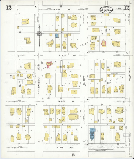 Sanborn Fire Insurance Map from Mitchell, Davison County, South Dakota (1923), Sheet #0012 - Historic Sanborn Fire Insurance Map Print, vintage old map wall art, antique decor, genealogy gift, South Dakota South Dakota map