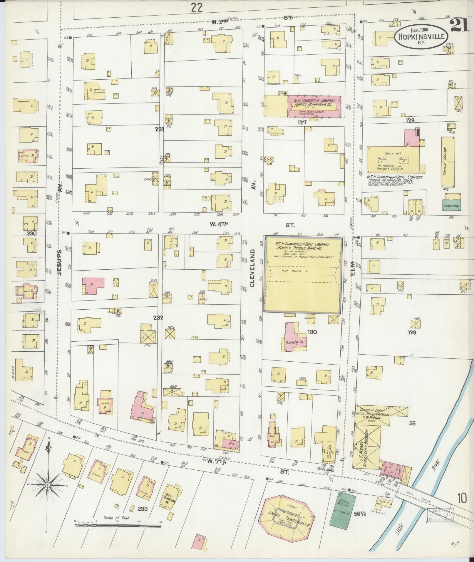 Sanborn Fire Insurance Map from Hopkinsville, Christian County, Kentucky (1906), Sheet #0021 - Historic Sanborn Fire Insurance Map Print, vintage old map wall art, antique decor, genealogy gift, Kentucky Kentucky map
