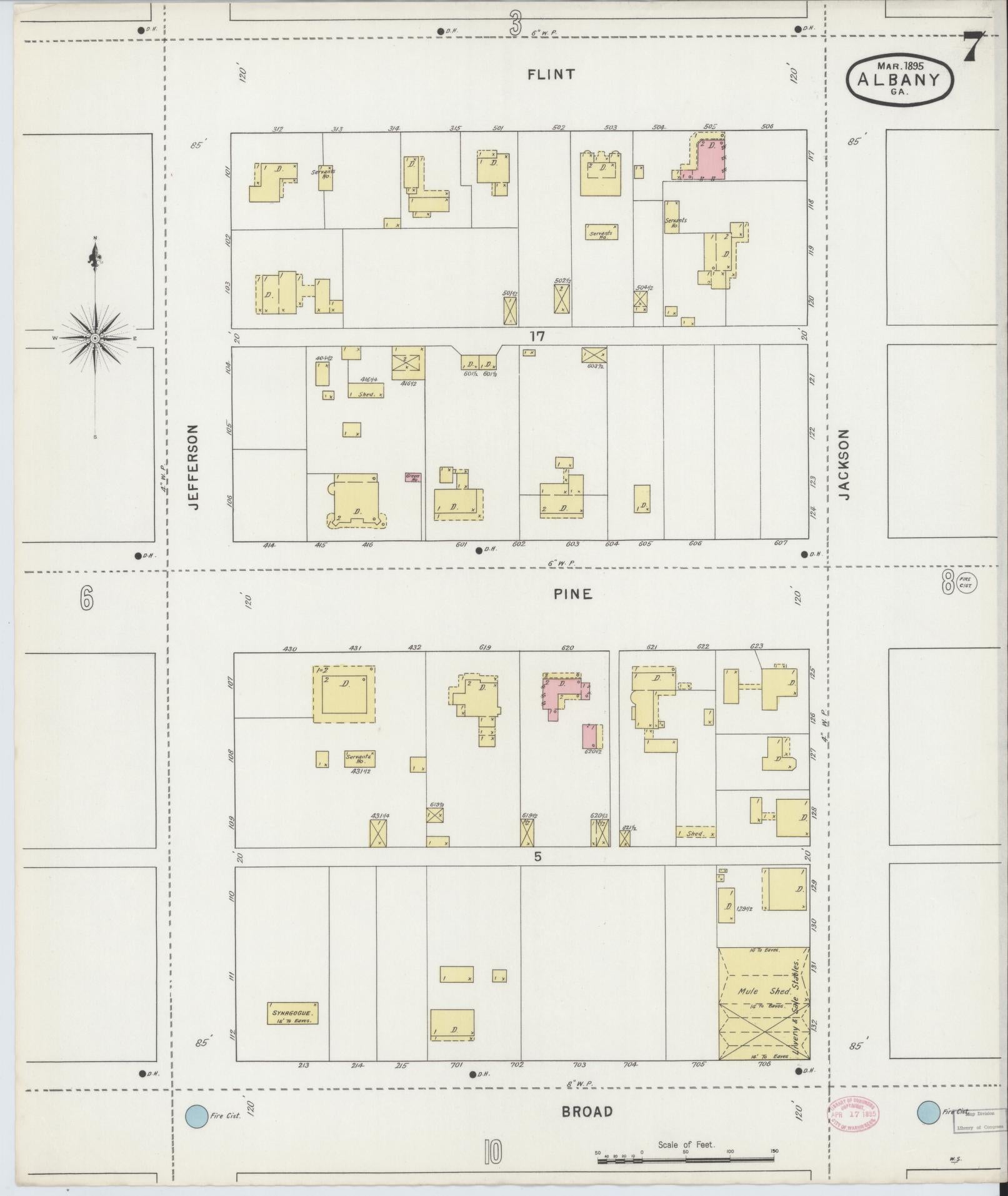 Sanborn Fire Insurance Map from Albany, Dougherty County, Georgia (1895), Sheet #0007 - Historic Sanborn Fire Insurance Map Print, vintage old map wall art, antique decor, genealogy gift, Georgia Georgia map