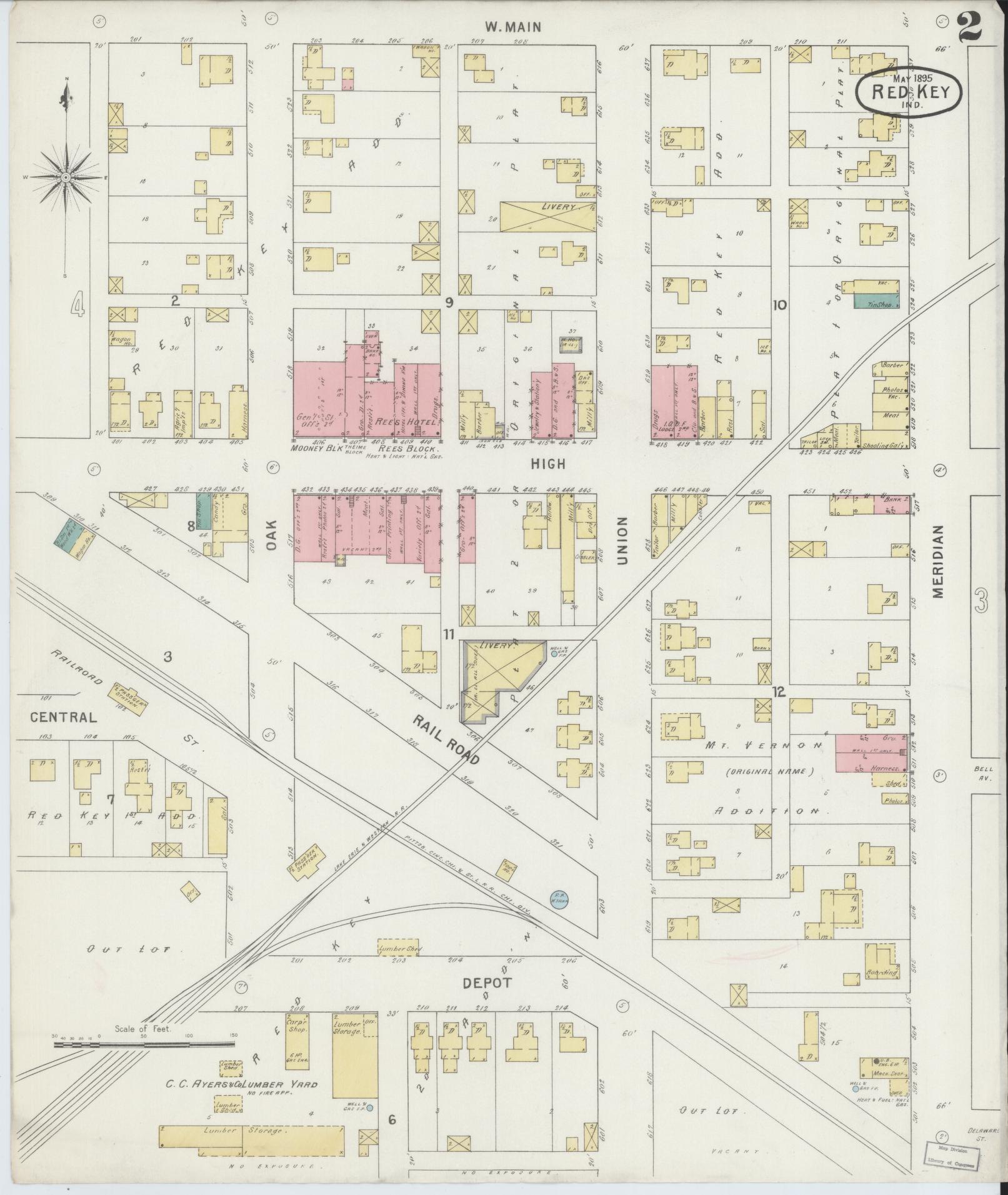 Sanborn Fire Insurance Map from Redkey, Jay County, Indiana (1895), Sheet #0002 - Complete Map Set gallery image, historic Sanborn map, vintage wall art, Indiana Indiana