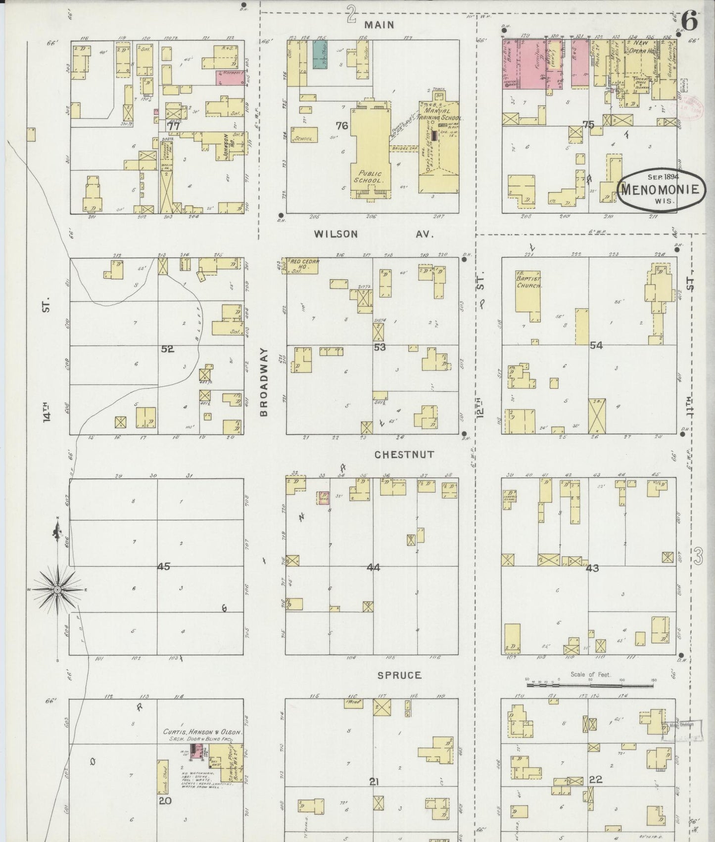 Sanborn Fire Insurance Map from Menomonie, Dunn County, Wisconsin (1894), Sheet #0006 - Complete Map Set gallery image, historic Sanborn map, vintage wall art, Wisconsin Wisconsin