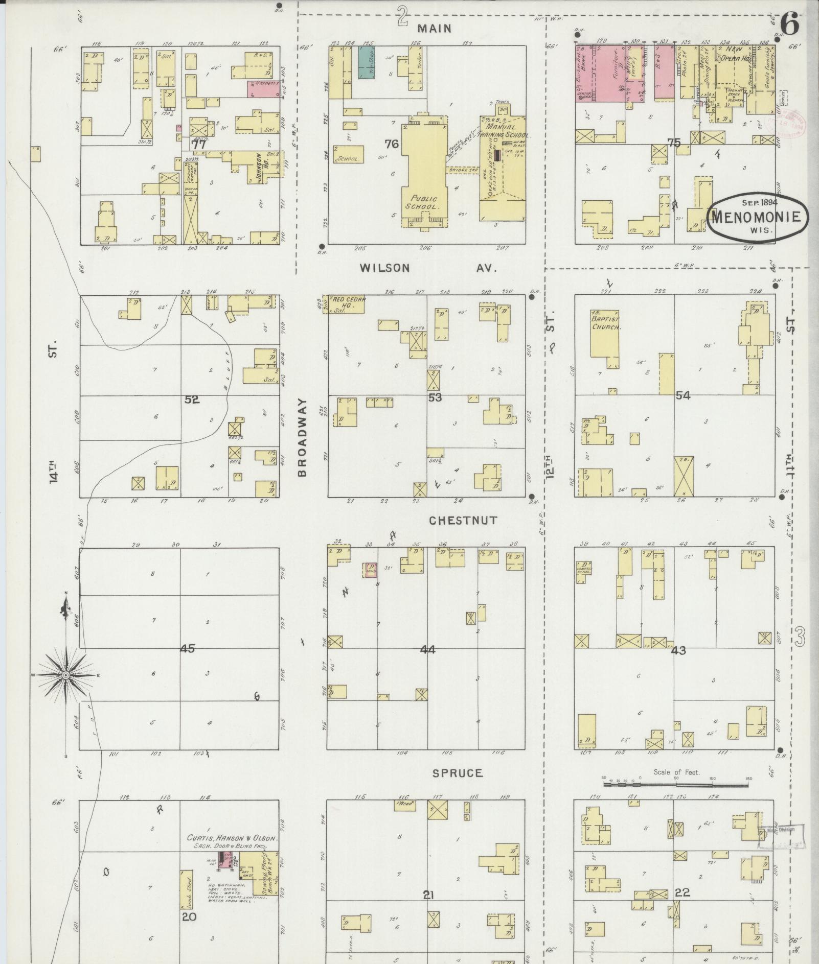 Sanborn Fire Insurance Map from Menomonie, Dunn County, Wisconsin (1894), Sheet #0006 - Complete Map Set gallery image, historic Sanborn map, vintage wall art, Wisconsin Wisconsin