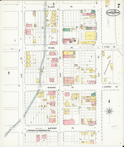 Sanborn Fire Insurance Map from Albuquerque, Bernalillo County, New Mexico (1902), Sheet #0007 - Complete Map Set gallery image, historic Sanborn map, vintage wall art, New Mexico New Mexico