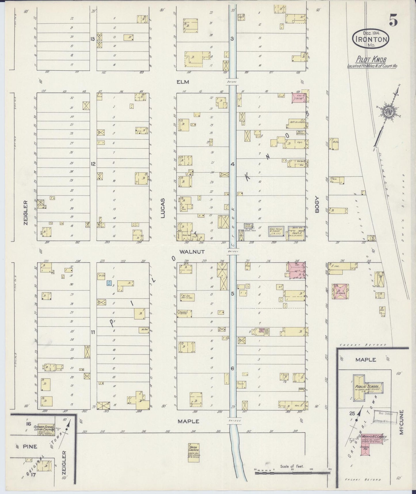 Sanborn Fire Insurance Map from Ironton, Iron County, Missouri (1914), Sheet #0005 - Historic Sanborn Fire Insurance Map Print, vintage old map wall art, antique decor, genealogy gift, Missouri Missouri map