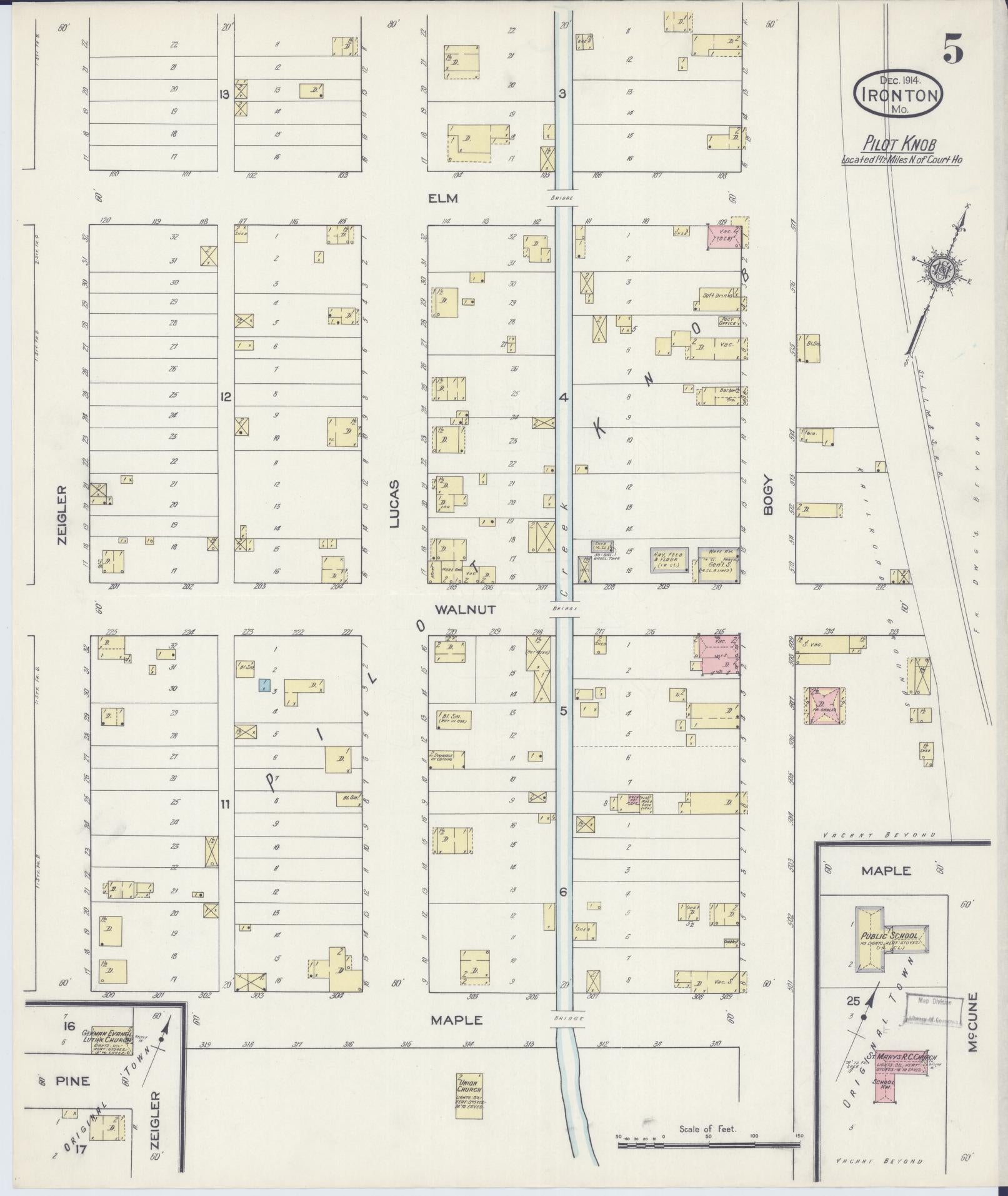 Sanborn Fire Insurance Map from Ironton, Iron County, Missouri (1914), Sheet #0005 - Historic Sanborn Fire Insurance Map Print, vintage old map wall art, antique decor, genealogy gift, Missouri Missouri map