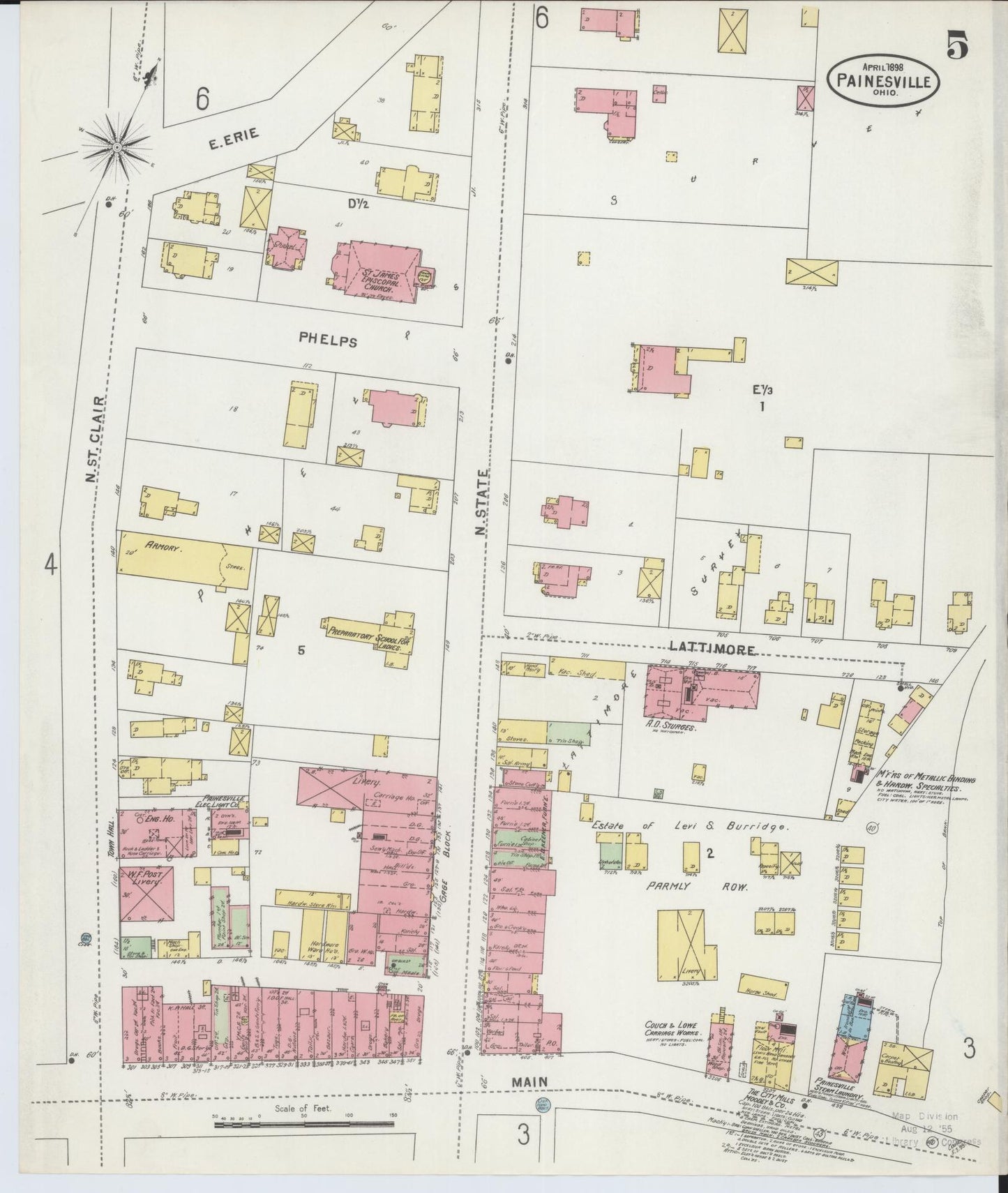 Sanborn Fire Insurance Map from Painesville, Lake County, Ohio (1898), Sheet #0005 - Historic Sanborn Fire Insurance Map Print, vintage old map wall art, antique decor, genealogy gift, Ohio Ohio map