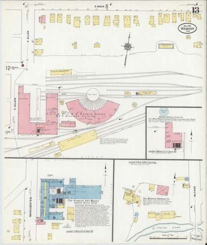 Sanborn Fire Insurance Map from Wabash, Wabash County, Indiana (1910), Sheet #0013 - Historic Sanborn Fire Insurance Map Print, vintage old map wall art, antique decor, genealogy gift, Indiana Indiana map