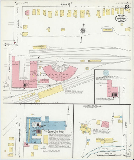 Sanborn Fire Insurance Map from Wabash, Wabash County, Indiana (1910), Sheet #0013 - Historic Sanborn Fire Insurance Map Print, vintage old map wall art, antique decor, genealogy gift, Indiana Indiana map