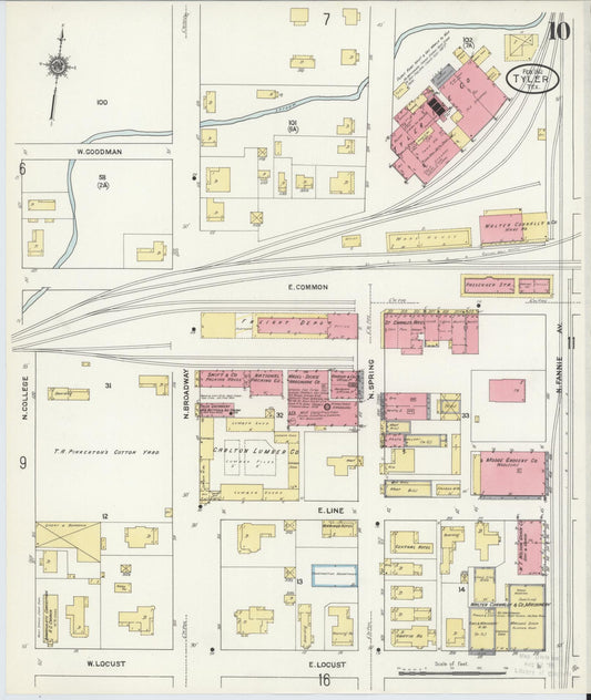 Sanborn Fire Insurance Map from Tyler, Smith County, Texas (1912), Sheet #0010 - Historic Sanborn Fire Insurance Map Print, vintage old map wall art, antique decor, genealogy gift, Texas Texas map