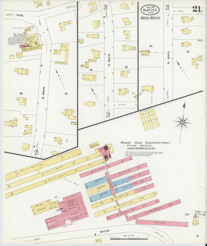 Sanborn Fire Insurance Map from Natick, Middlesex County, Massachusetts (1909), Sheet #0021 - Historic Sanborn Fire Insurance Map Print, vintage old map wall art, antique decor, genealogy gift, Massachusetts Massachusetts map