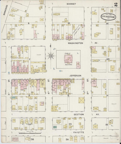 Sanborn Fire Insurance Map from Effingham, Effingham County, Illinois (1888), Sheet #0002 - Complete Map Set gallery image, historic Sanborn map, vintage wall art, Illinois Illinois