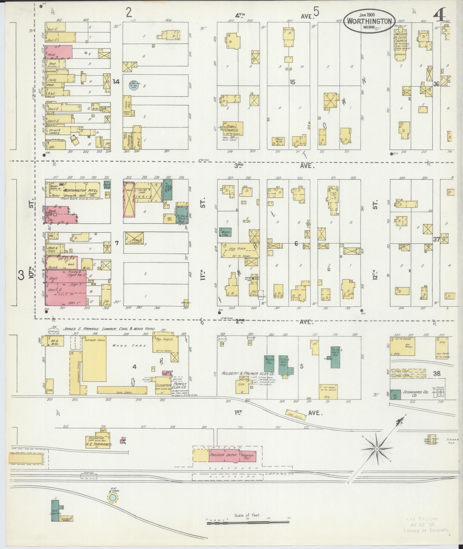 Sanborn Fire Insurance Map from Worthington, Nobles County, Minnesota (1900), Sheet #0004 - Complete Map Set gallery image, historic Sanborn map, vintage wall art, Minnesota Minnesota