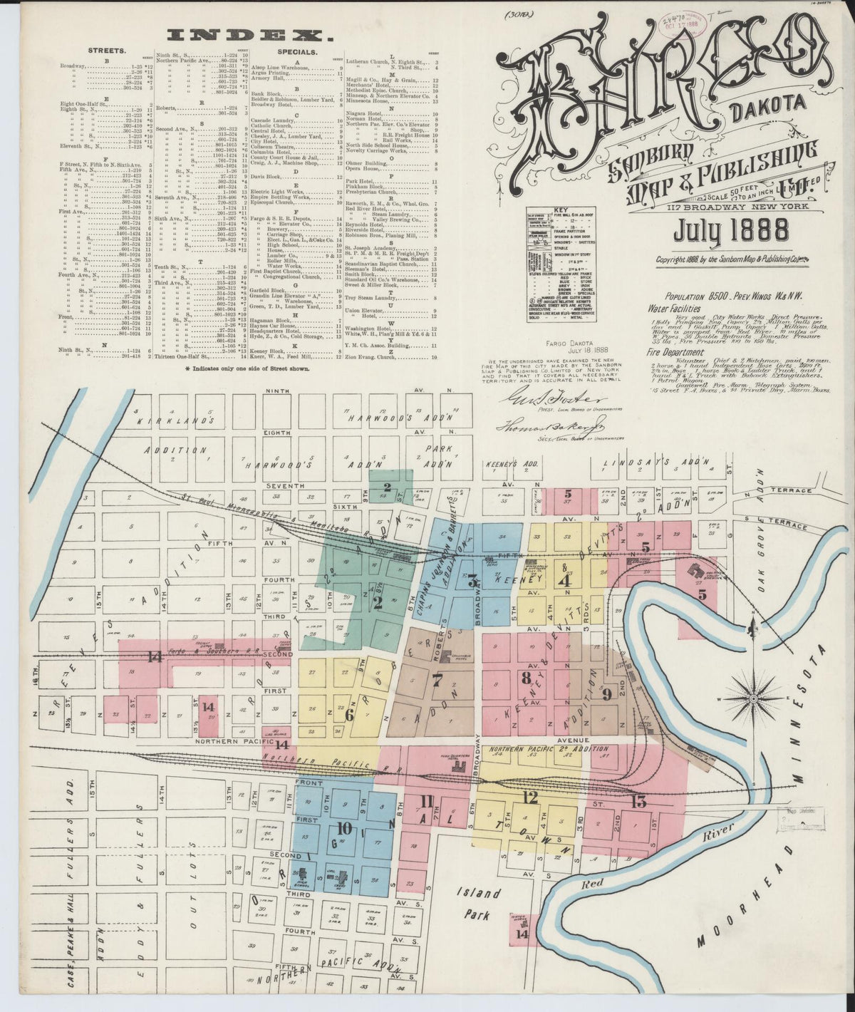 Sanborn Fire Insurance Map from Fargo, Cass County, North Dakota (1888), Sheet #0001 - Complete Map Set gallery image, historic Sanborn map, vintage wall art, North Dakota North Dakota