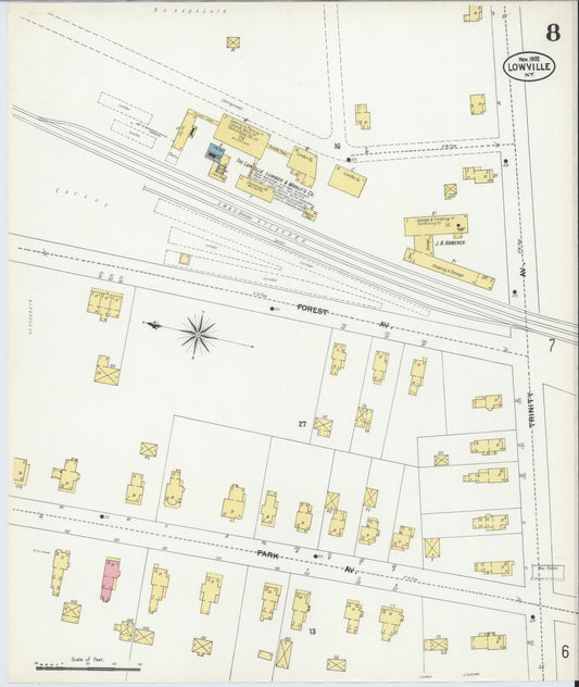 Sanborn Fire Insurance Map from Lowville, Lewis County, New York (1902), Sheet #0008 - Historic Sanborn Fire Insurance Map Print, vintage old map wall art, antique decor, genealogy gift, New York New York map