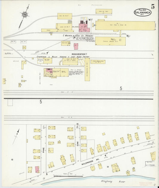 Sanborn Fire Insurance Map from Salamanca, Cattaraugus County, New York (1910), Sheet #0005 - Historic Sanborn Fire Insurance Map Print, vintage old map wall art, antique decor, genealogy gift, New York New York map