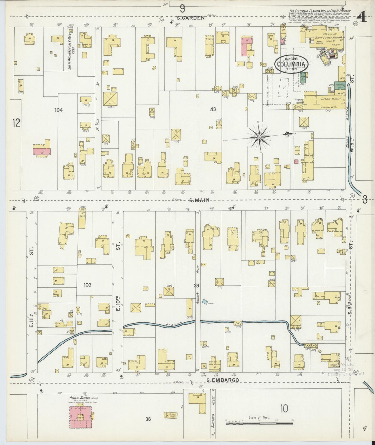 Sanborn Fire Insurance Map from Columbia, Maury County, Tennessee (1899), Sheet #0004 - Complete Map Set gallery image, historic Sanborn map, vintage wall art, Tennessee Tennessee